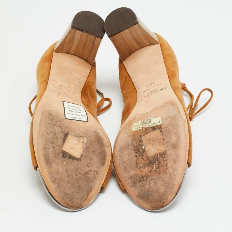 Pre Owned Jimmy Choo Verie Size 38.5 Brown Suede Lace Up Pumps