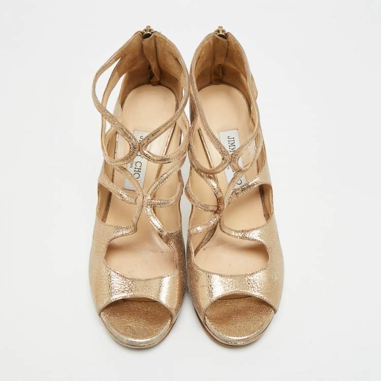 مملوكة مسبقًا Jimmy Choo Size 39 Metallic Leather Strappy  Sandals