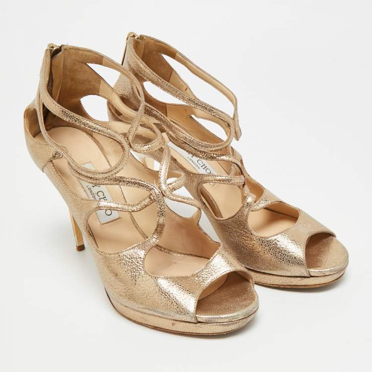 مملوكة مسبقًا Jimmy Choo Size 39 Metallic Leather Strappy  Sandals