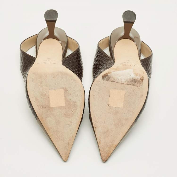 مملوكة مسبقًا Jimmy Choo liya Size 36 Brown/Grey Patent and Python Embossed Leather Slingback Pumps