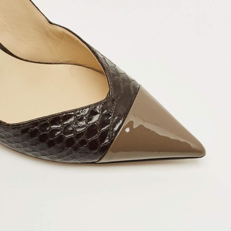 مملوكة مسبقًا Jimmy Choo liya Size 36 Brown/Grey Patent and Python Embossed Leather Slingback Pumps