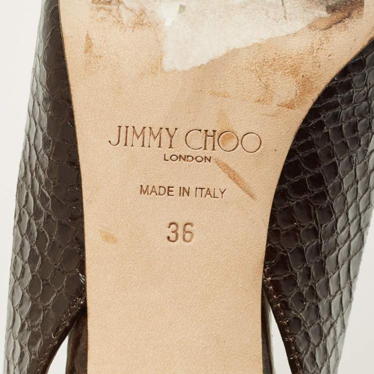 مملوكة مسبقًا Jimmy Choo liya Size 36 Brown/Grey Patent and Python Embossed Leather Slingback Pumps