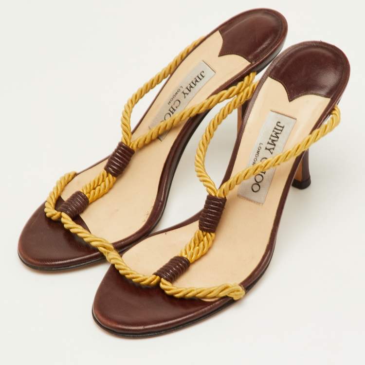 Pre Owned Jimmy Choo Size 35.5 Yellow/Dark Brown Rope Slide Sandals