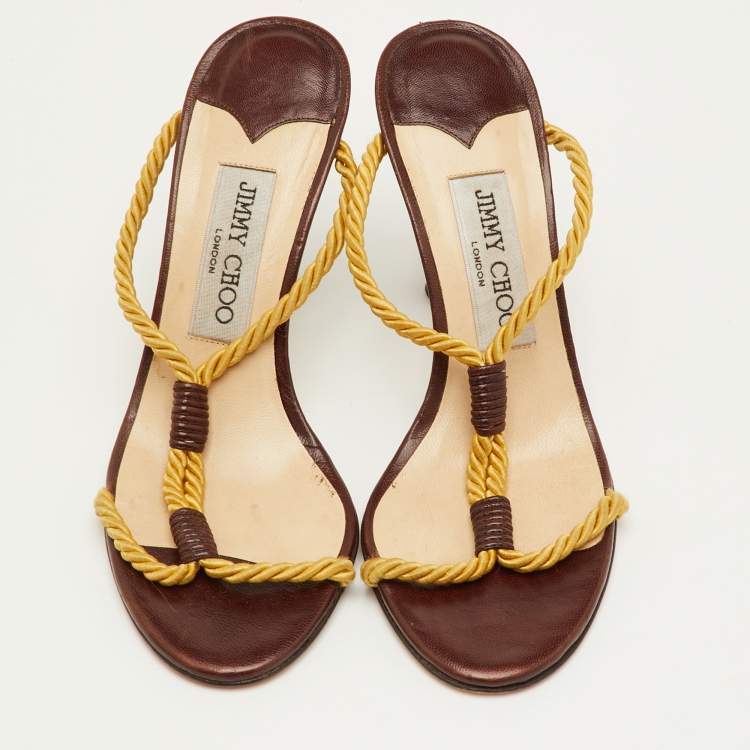 Pre Owned Jimmy Choo Size 35.5 Yellow/Dark Brown Rope Slide Sandals