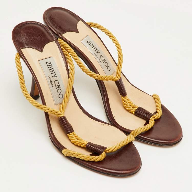Pre Owned Jimmy Choo Size 35.5 Yellow/Dark Brown Rope Slide Sandals