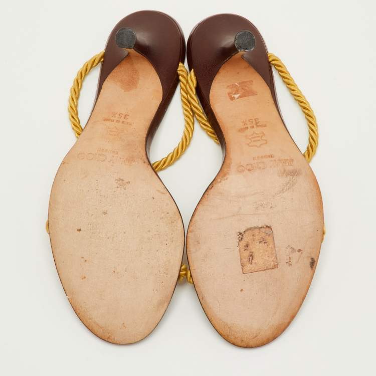 Pre Owned Jimmy Choo Size 35.5 Yellow/Dark Brown Rope Slide Sandals