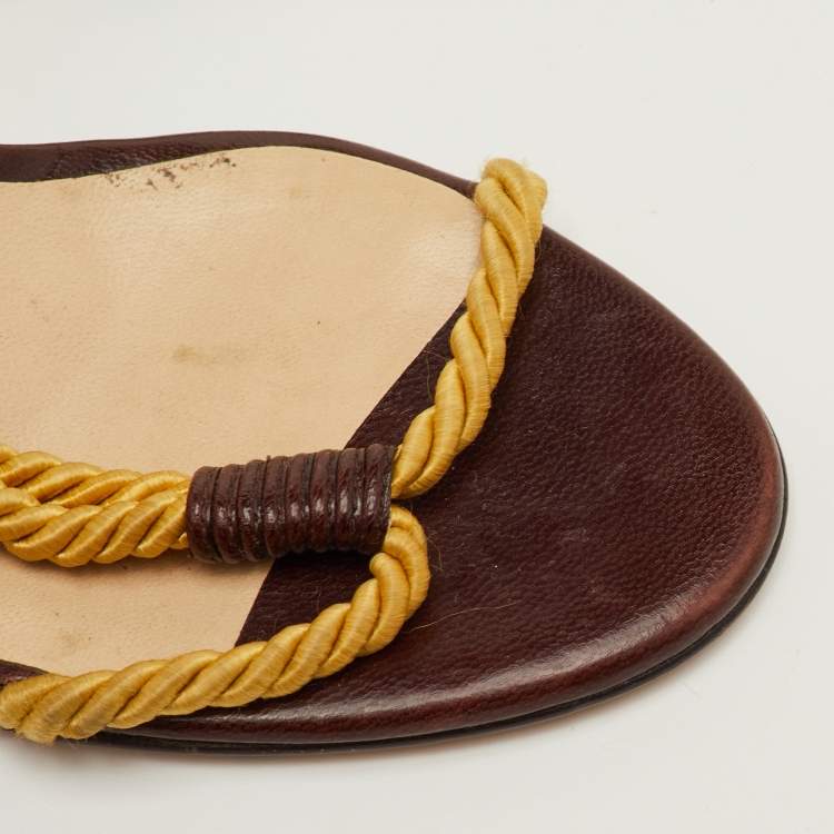 Pre Owned Jimmy Choo Size 35.5 Yellow/Dark Brown Rope Slide Sandals