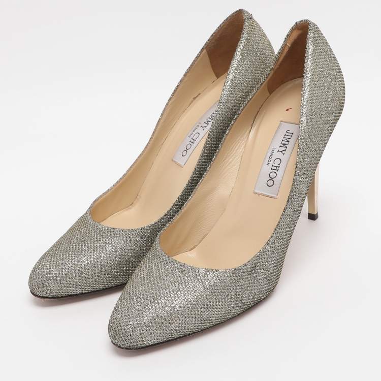 Pre Owned Jimmy Choo Bridget Size 39.5 Metallic Lurex Fabric Pumps