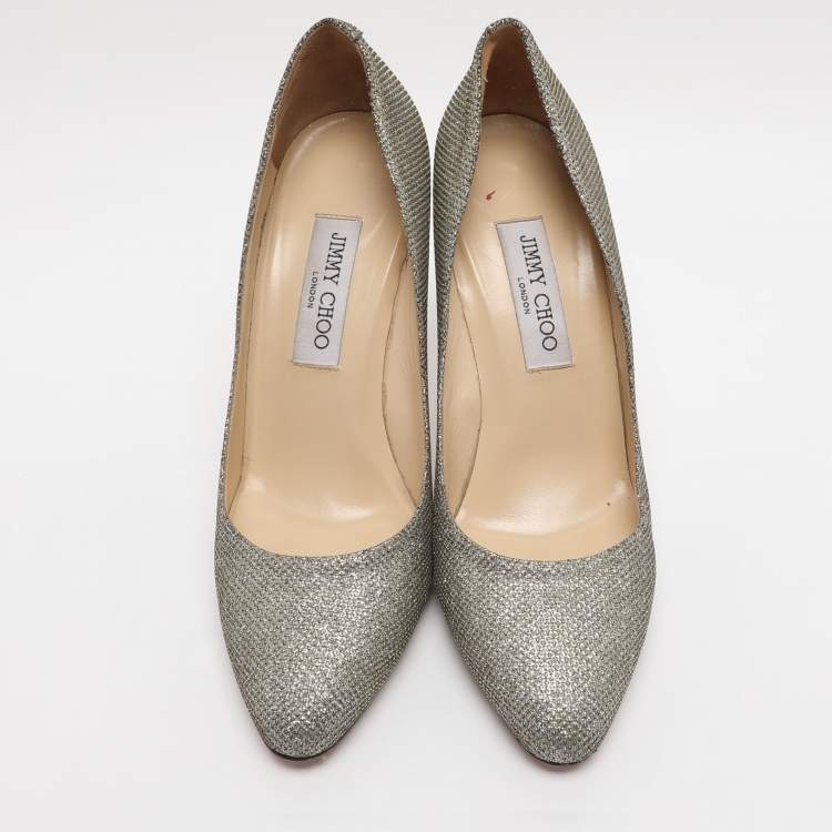 Pre Owned Jimmy Choo Bridget Size 39.5 Metallic Lurex Fabric Pumps