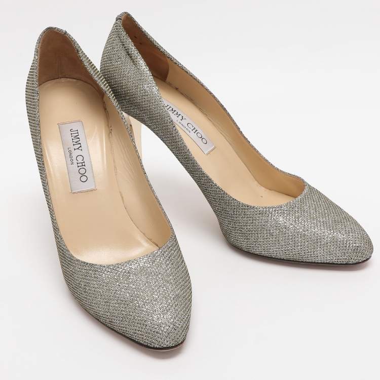 Pre Owned Jimmy Choo Bridget Size 39.5 Metallic Lurex Fabric Pumps