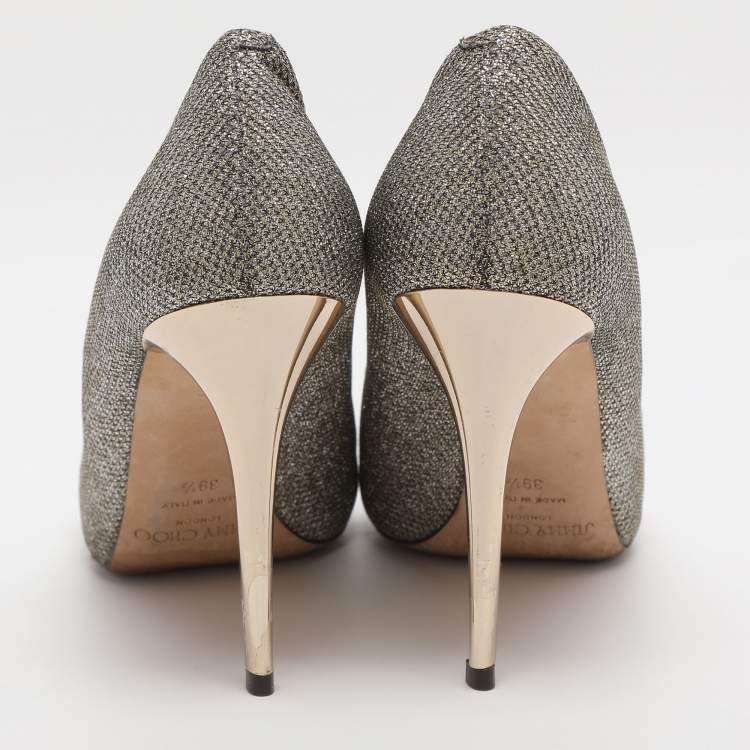 Pre Owned Jimmy Choo Bridget Size 39.5 Metallic Lurex Fabric Pumps