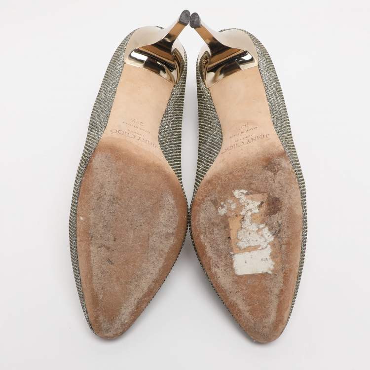 Pre Owned Jimmy Choo Bridget Size 39.5 Metallic Lurex Fabric Pumps