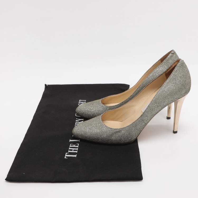 Pre Owned Jimmy Choo Bridget Size 39.5 Metallic Lurex Fabric Pumps