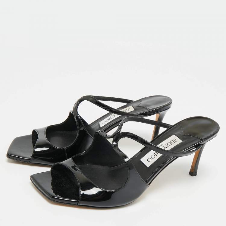 Pre Owned Jimmy Choo Anise Size 38.5 Black Patent Leather Slide Sandals
