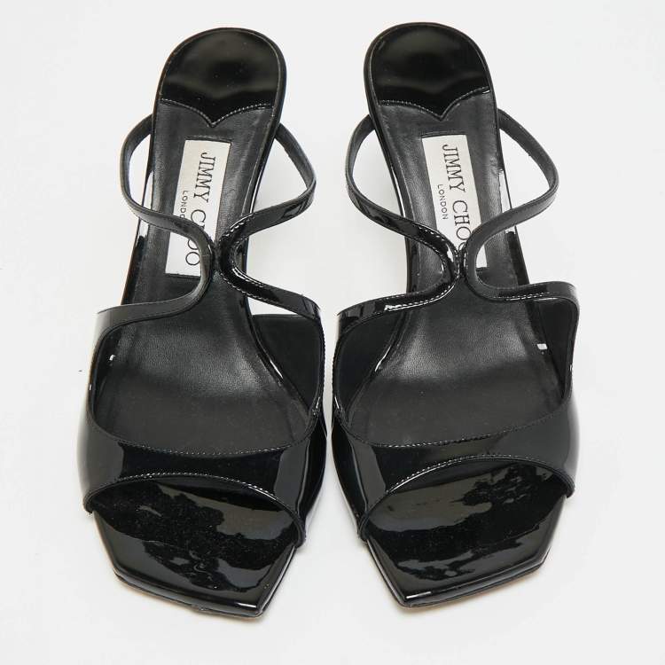 Pre Owned Jimmy Choo Anise Size 38.5 Black Patent Leather Slide Sandals
