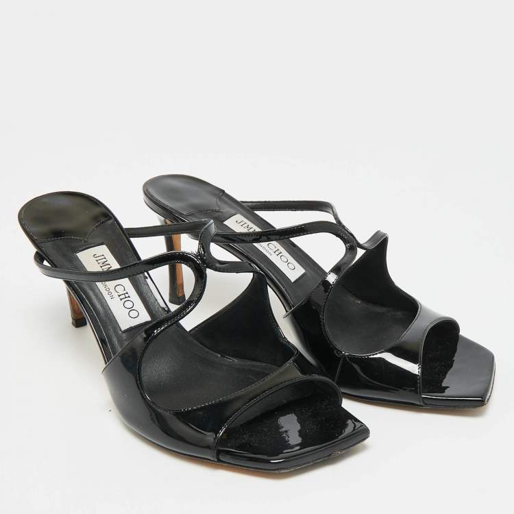 Pre Owned Jimmy Choo Anise Size 38.5 Black Patent Leather Slide Sandals