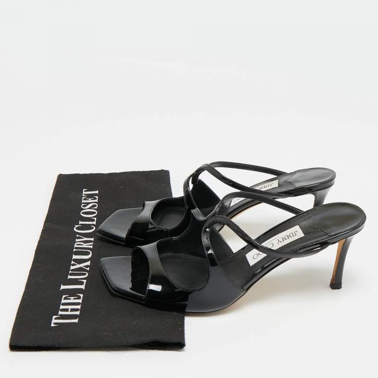 Pre Owned Jimmy Choo Anise Size 38.5 Black Patent Leather Slide Sandals