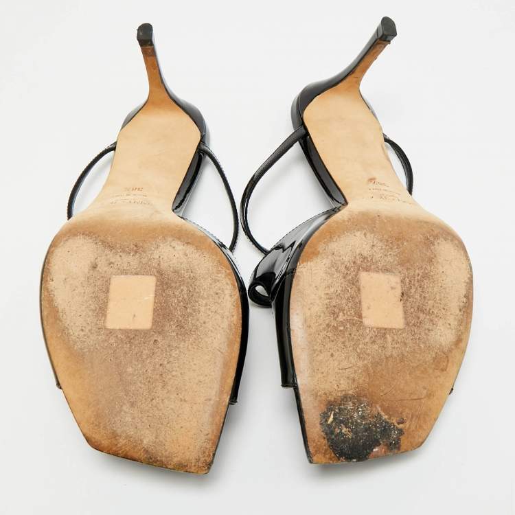 Pre Owned Jimmy Choo Anise Size 38.5 Black Patent Leather Slide Sandals