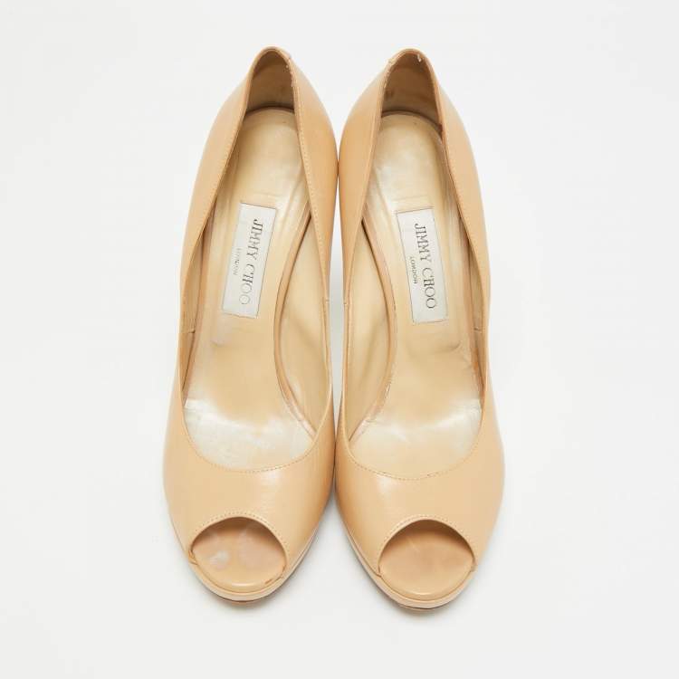 Pre Owned Jimmy Choo Quiet Size 41 Beige Leather Peep Toe Pumps