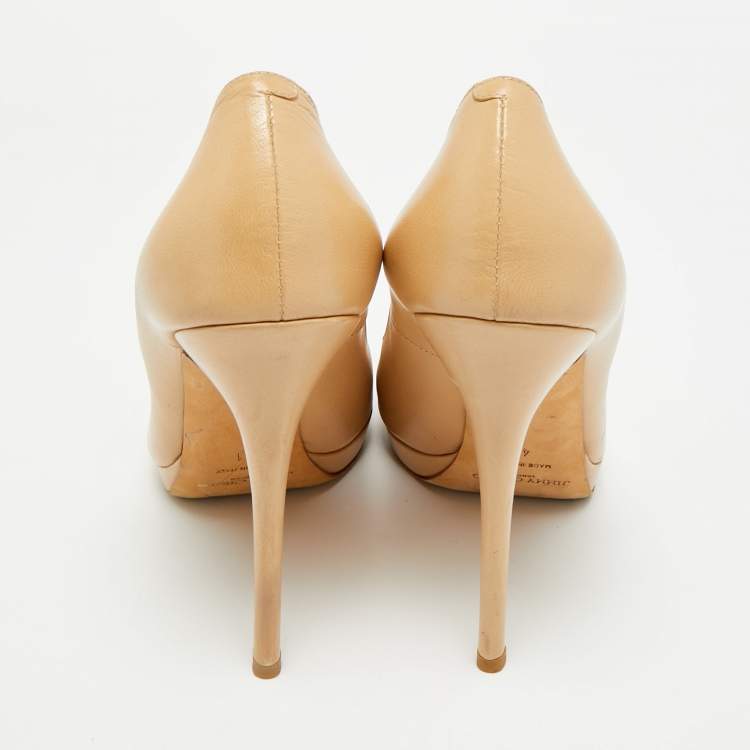 Pre Owned Jimmy Choo Quiet Size 41 Beige Leather Peep Toe Pumps