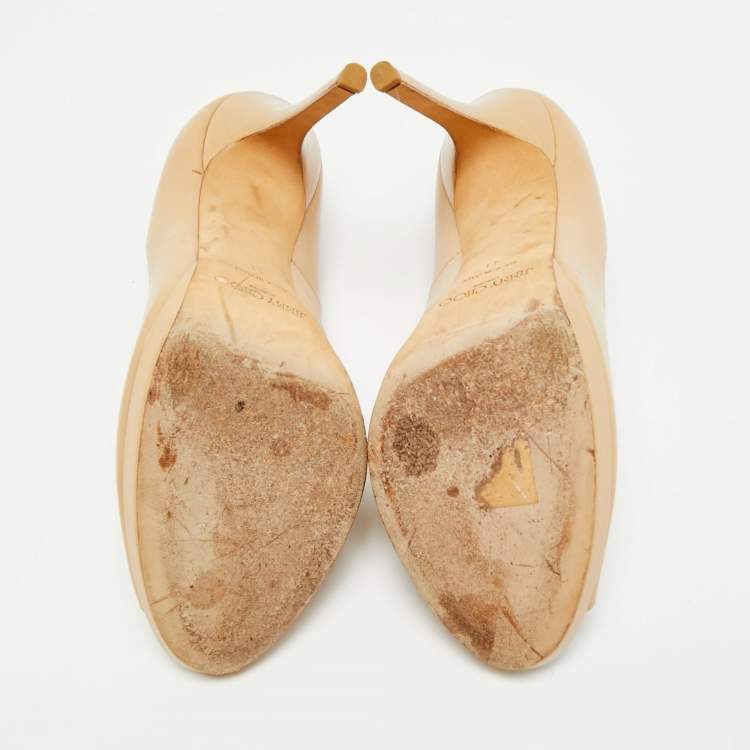 Pre Owned Jimmy Choo Quiet Size 41 Beige Leather Peep Toe Pumps