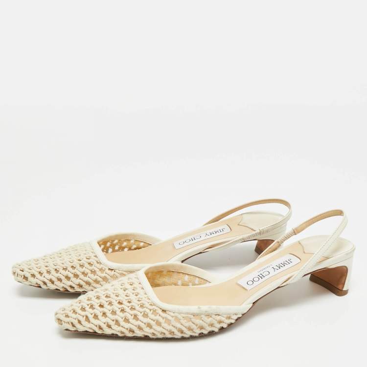 Pre Owned Jimmy Choo Cream Leather and Mesh Erica  Slingback Pumps Size 38