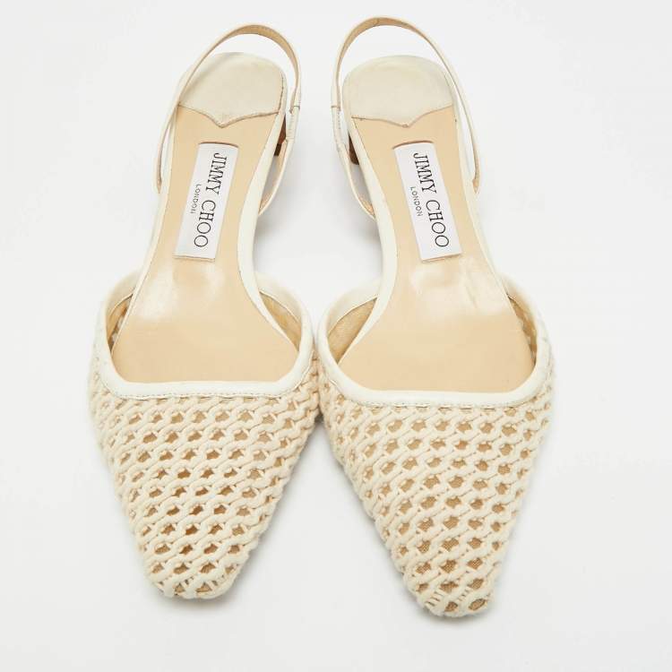 Pre Owned Jimmy Choo Cream Leather and Mesh Erica  Slingback Pumps Size 38