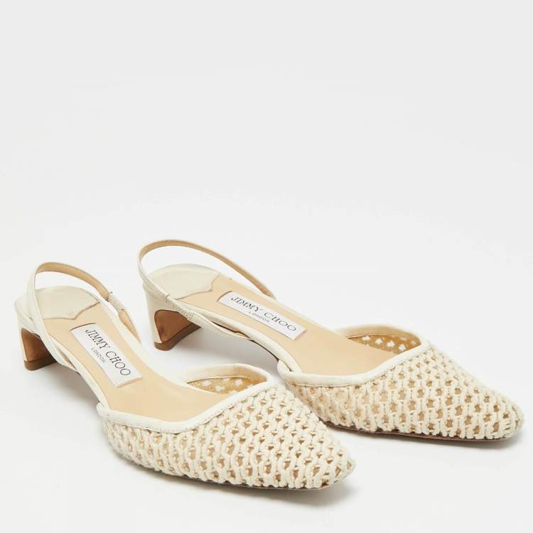 Pre Owned Jimmy Choo Cream Leather and Mesh Erica  Slingback Pumps Size 38