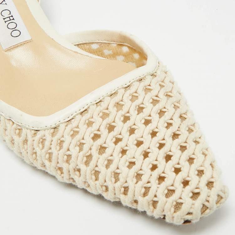 Pre Owned Jimmy Choo Cream Leather and Mesh Erica  Slingback Pumps Size 38