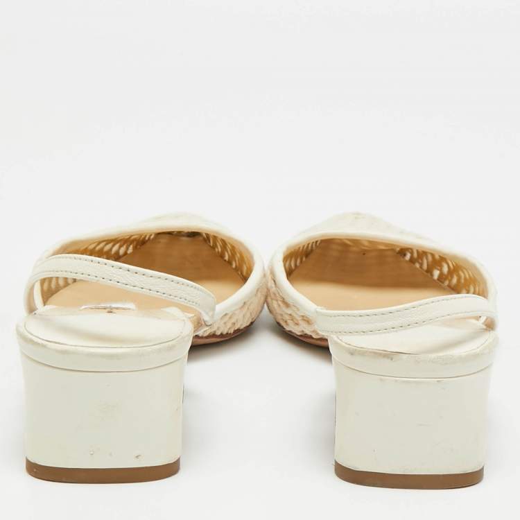 Pre Owned Jimmy Choo Cream Leather and Mesh Erica  Slingback Pumps Size 38