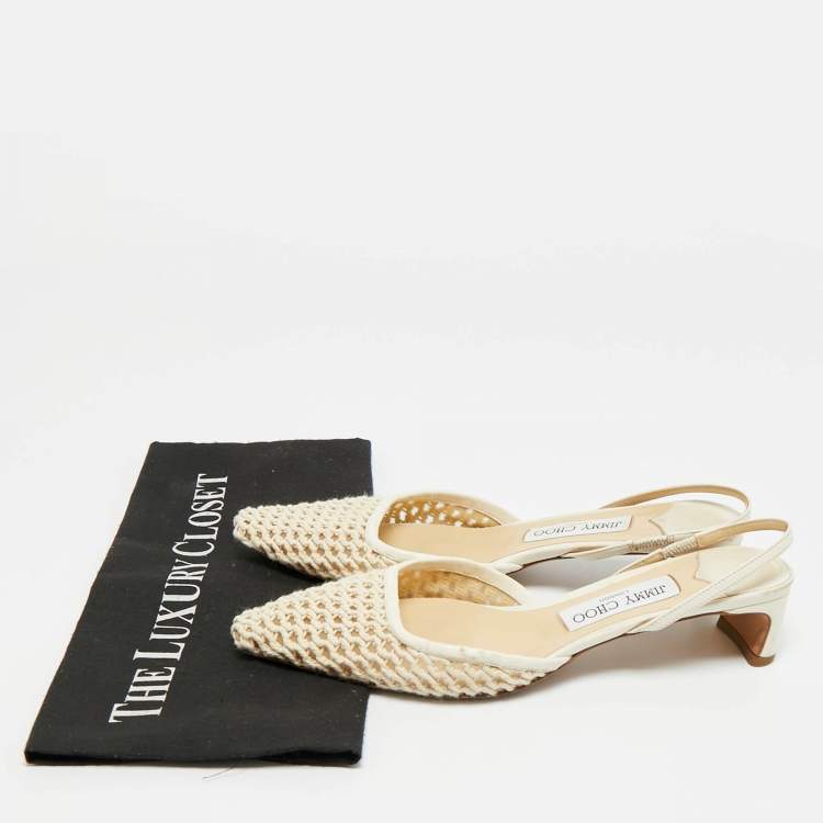 Pre Owned Jimmy Choo Cream Leather and Mesh Erica  Slingback Pumps Size 38