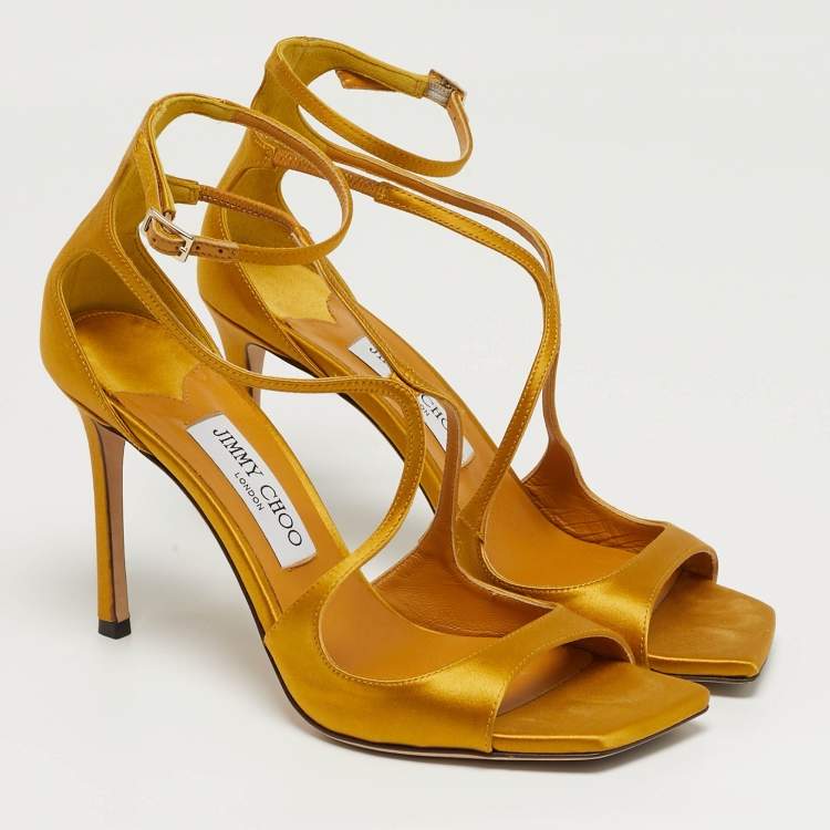Pre Owned Jimmy Choo Size 39 Gold Patent Leather Ankle Strap Sandals             