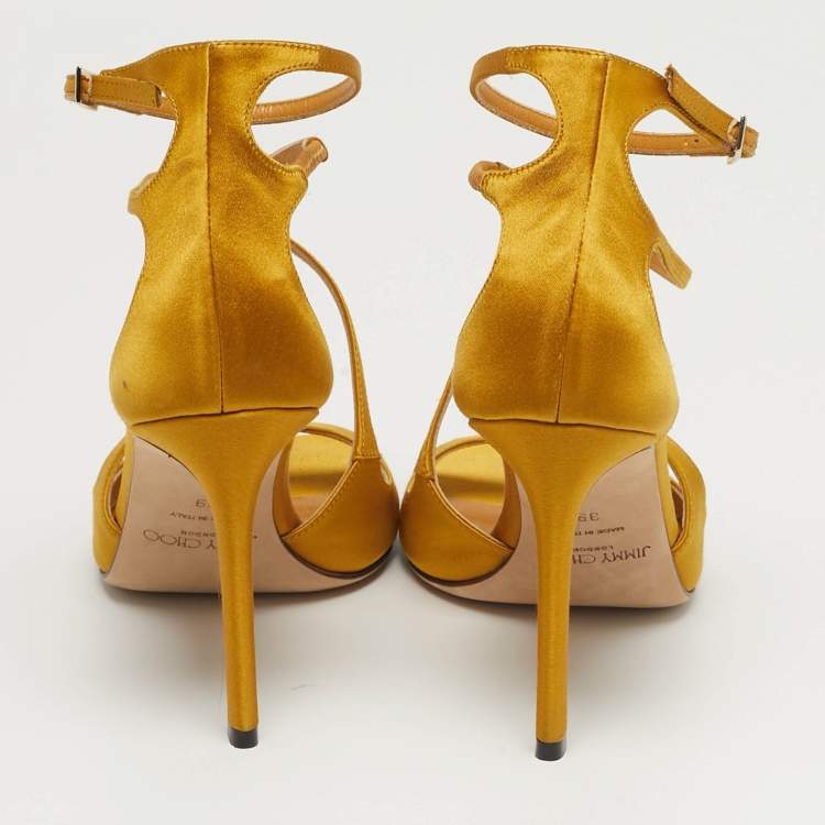 Pre Owned Jimmy Choo Size 39 Gold Patent Leather Ankle Strap Sandals             