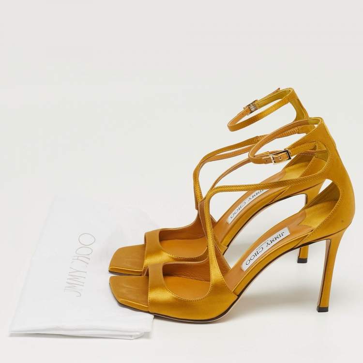 Pre Owned Jimmy Choo Size 39 Gold Patent Leather Ankle Strap Sandals             