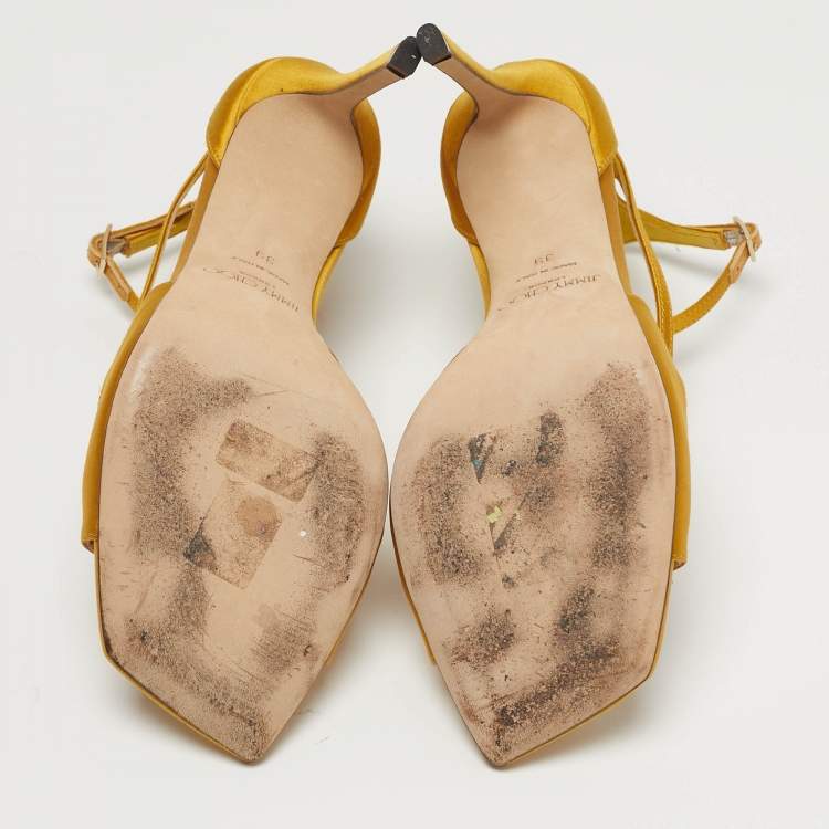 Pre Owned Jimmy Choo Size 39 Gold Patent Leather Ankle Strap Sandals             