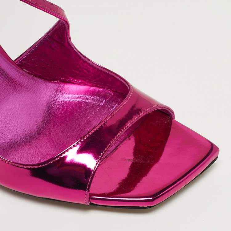 مملوكة مسبقًا Jimmy Choo Size 39 Metallic Pink Patent Leather Azia Ankle Strap Sandals 