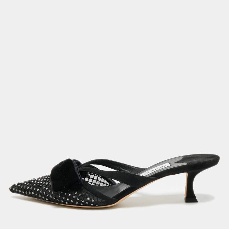Pre Owned Jimmy Choo Flaca 50 Size 41 Black Lace and Mesh Mules