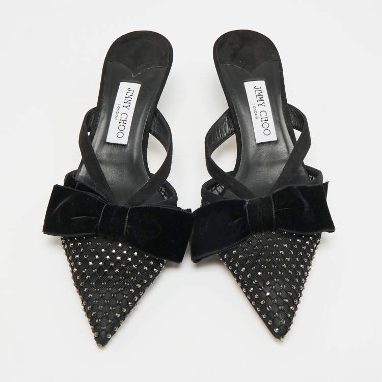 Pre Owned Jimmy Choo Flaca 50 Size 41 Black Lace and Mesh Mules