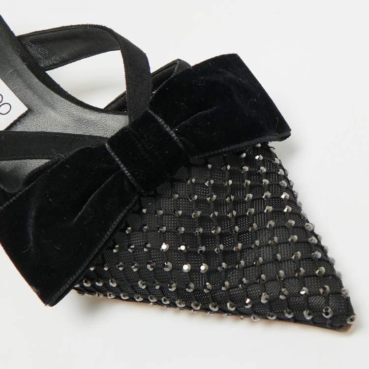 Pre Owned Jimmy Choo Flaca 50 Size 41 Black Lace and Mesh Mules