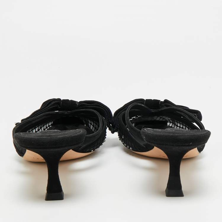 Pre Owned Jimmy Choo Flaca 50 Size 41 Black Lace and Mesh Mules