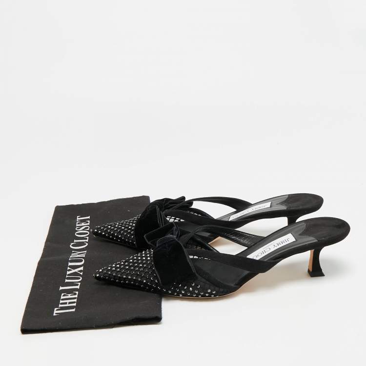 Pre Owned Jimmy Choo Flaca 50 Size 41 Black Lace and Mesh Mules