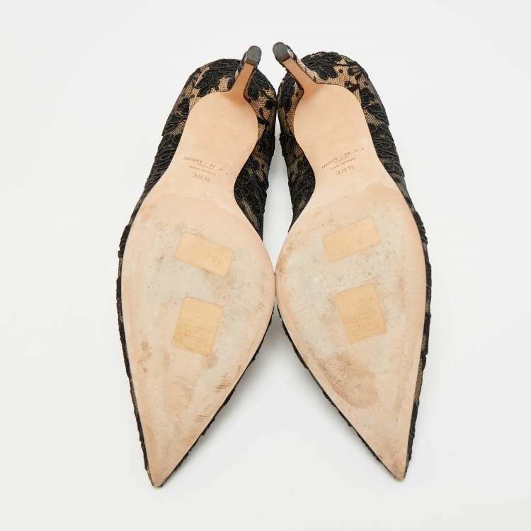 Pre Owned Jimmy Choo Amika Size 38.5 Black Mesh and Lace Pumps