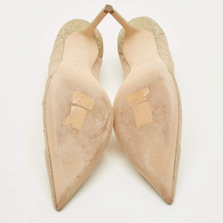 Pre Owned Jimmy Choo Love Size 42 Gold Glitter and Mesh Pumps