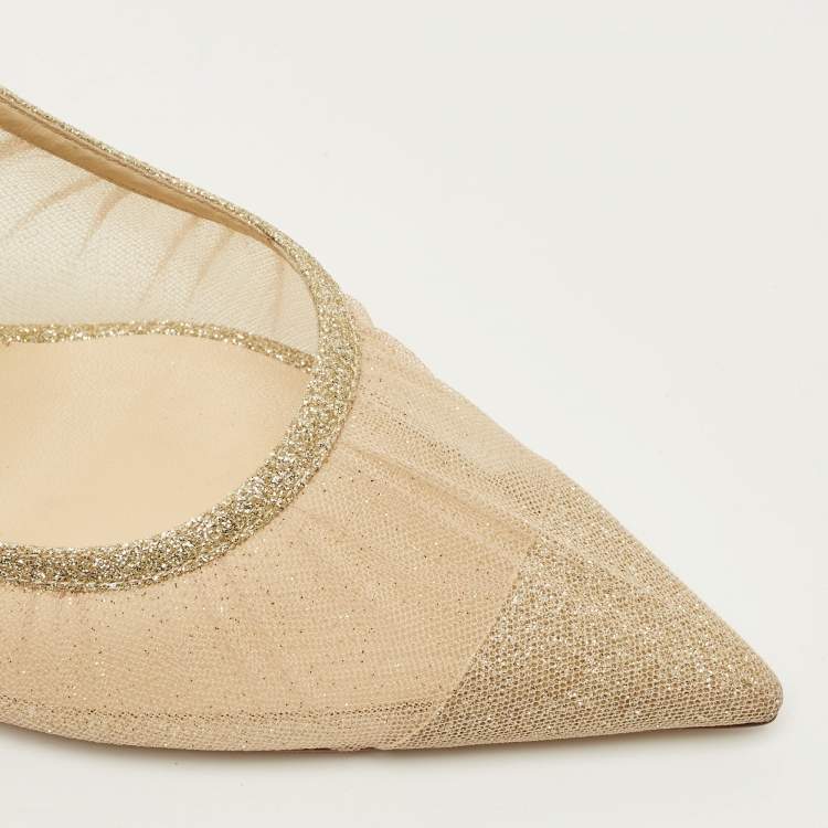 Pre Owned Jimmy Choo Love Size 42 Gold Glitter and Mesh Pumps