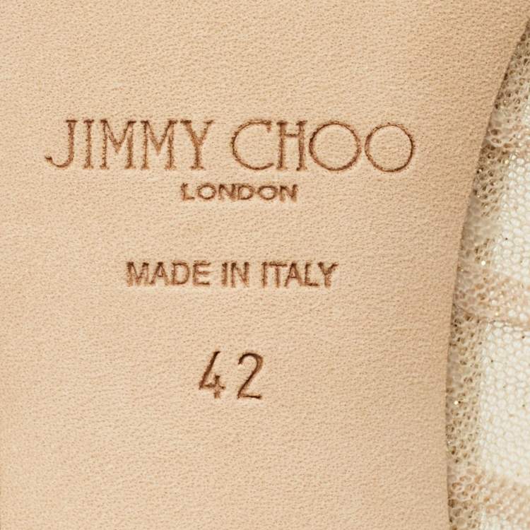 Pre Owned Jimmy Choo Love Size 42 Gold Glitter and Mesh Pumps