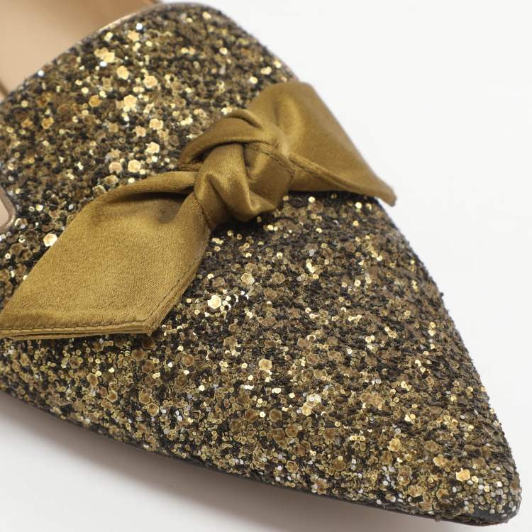 Pre Owned Jimmy Choo Gabie Size 39 Gold Glitter Ballet Flats