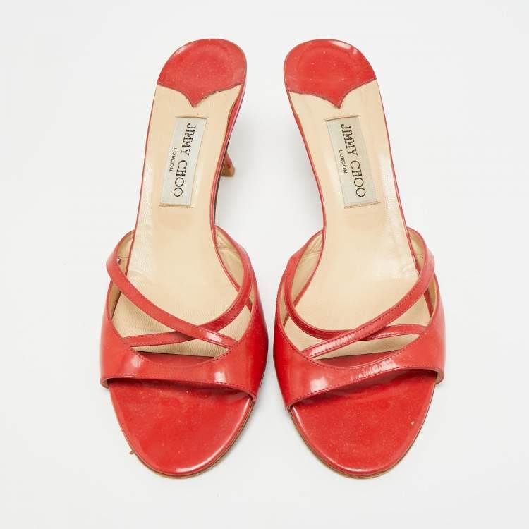 مملوكة مسبقًا Jimmy Choo Size 40 Red Patent Leather Slide Sandals