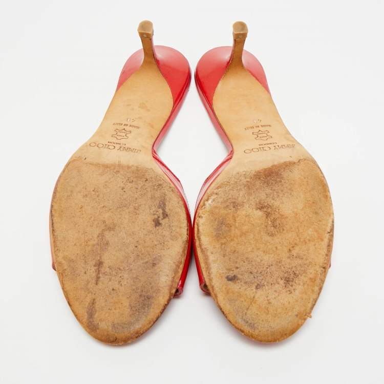 مملوكة مسبقًا Jimmy Choo Size 40 Red Patent Leather Slide Sandals