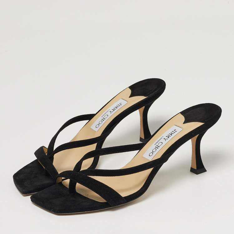 Pre Owned Jimmy Choo Maelie Size 38.5 Black Suede Slide Sandals