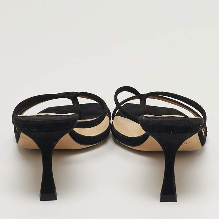 Pre Owned Jimmy Choo Maelie Size 38.5 Black Suede Slide Sandals